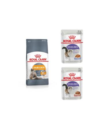 Royal Canin Sensitive Hairy Adult Cat Dry Food 2 kg + 2 Sterilized Neutered Cat Wet Food 85 gr