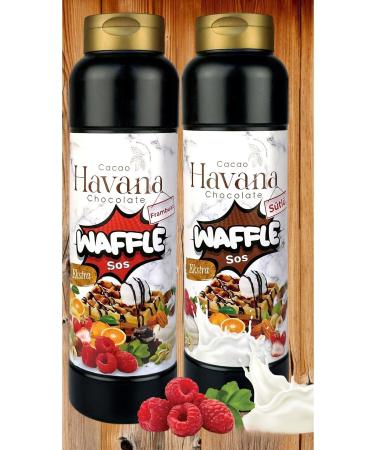 Cacao havana MILK WAFFLE SAUCE AND RASPBERRY WAFFLE SAUCE 2-PACK 1000 GRAM + 1000 GRAM