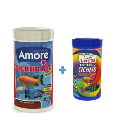 AMORE Ciklet Red Granules 1000ml Lotus Malawi Colour Chips 250ml Aquarium Fish Food