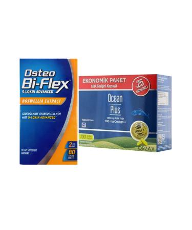 Osteo Bi-Flex 5-Loxin Advanced Boswella Extract 80 Tablets + Ocean Plus Omega 3 1200 Mg 100 Capsules