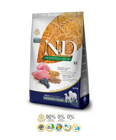 & D Ancestral Grain Dog Food Medium Maxi Lamb Primitive Grain Medium Large Breed Lamb Meat Dog Food 12 kg