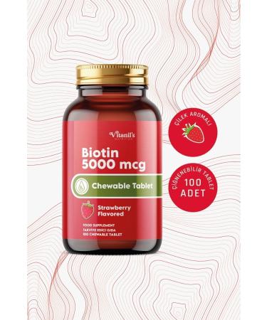 Vitanil's Nutrition Biotin 5000 Mcg Chewable 100 Tablets - Strawberry Flavor For Hair Skin & Nails - Buy Online on GoSupps.com