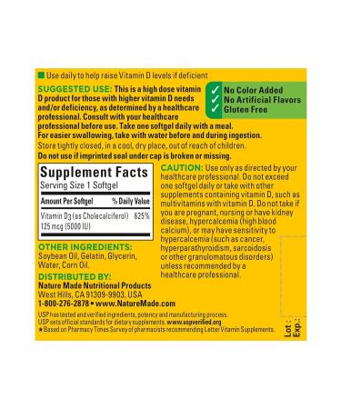 Nature Made D3 Extra Strength 5000 Iu 90 Softgels - Buy Online on GoSupps.com