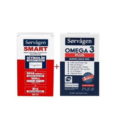 Sorvagen Smart Citicoline Dha Omega 3 B12 (30 Capsules) + Omega 3 Plus Norwegian Fish Oil