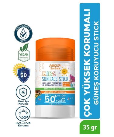 Mixup Mineral Filter Blue Light Protection Spf 50 Kids Sunscreen Stick Uva/uvb Aloe Vera 35 gr