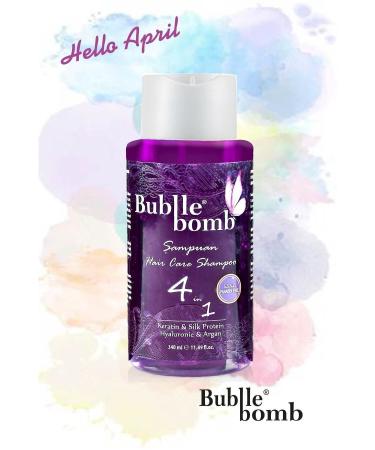 BUBBLEBOMB 4 IN 1 Hair Salt-Free Shampoo SLS-SLES Paraben-Free Argan Keratin Silk Protein And Hyaluronic 340ml - Buy Online on GoSupps.com