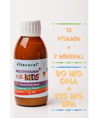 Vitacoral Multivitamin & Fish Oil For Kids Complex 150ml Strawberry Flavored For Mental and Physical Development - Buy Online on GoSupps.com