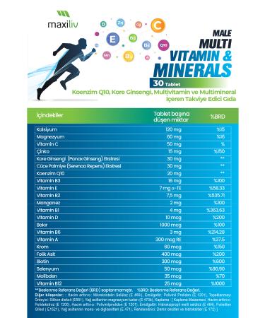 Maxiliv Male Multi Vitamin & Minerals - Coenzyme Q10 Korean Ginseng Multivitamin and Multimineral Tablet - Buy Online on GoSupps.com