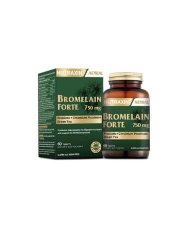 Nutraxin Bromelain Forte 60 Tablets 750 MG - (Bromelain Chromium Probiotic)