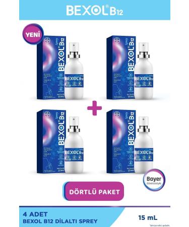 Bexol B12 Sublingual Spray 15 ml Vitamin B12 Containing Supplementary Food 4 Pieces