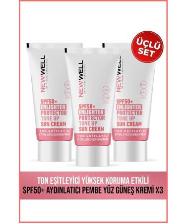 New Well 3 Pieces Tone Equalizer High Protection Spf50 Brightening Pink Face Sun Cream 50 ml