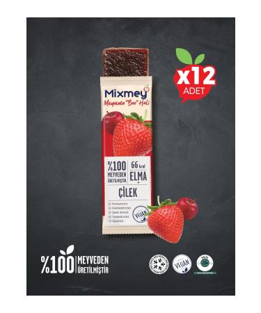 Mixmey Strawberry Fruit Bar | Healthy Bar with Natural Strawberry Flavors - 20gr X 12 Pieces