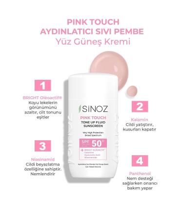 Sinoz Spf50 Pink Touch Brightening Liquid Face Sun Cream New Generation Sun Filters Hybrid Formula 50ml - Buy Online on GoSupps.com