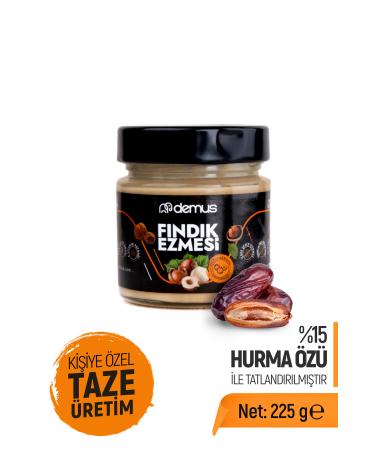 DEMUS FOOD Personalized Natural Production - Demus Sweetened (With Date Extract) Hazelnut Paste 225gr