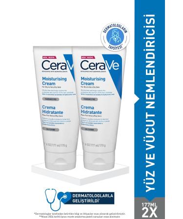 CeraVe Moisturizing Face & Skin Care Set: Ceramide and Hyaluronic Acid Face and Body Cream 177 ml x2