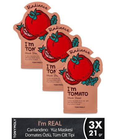 TONYMOLY Face Mask I'm Real Brightening & Purifying Tomato Skin Care X3 Pieces