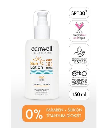 Ecowell Organic Sun Lotion 30 Spf Vegan Certified Mineral Filter Face and Body Uva Uvb Protection 150 ml