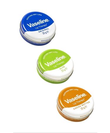 Vaseline 3 Pieces Lip Therapy Aloe Vera Cocoa and Original Softening / Moisturizing Lip Cream 20 Gr X3