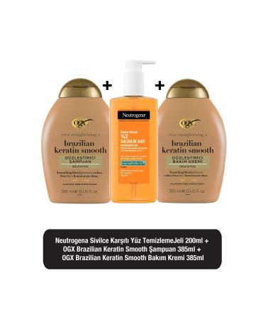 Neutrogena Anti-Acne Daily Facial Cleansing Gel 200 Ml + Ogx Keratin Smooth Sulfate-Free Shampoo