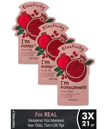 TONYMOLY Face Mask I'm Real Firming Pomegranate Skin Care X3 Pieces