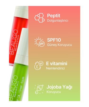 BEAUGO LIP OIL SPF GREEN APPLE AND STRAWBERRY Flavored 2-Piece Lip Care Oil Set