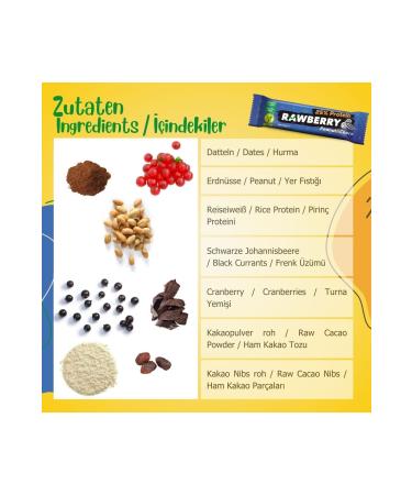 Rawberry High Protein (%) Bar 15 Pieces No Added Sugar Vegan Gluten Free Nut Bar - Buy Online on GoSupps.com