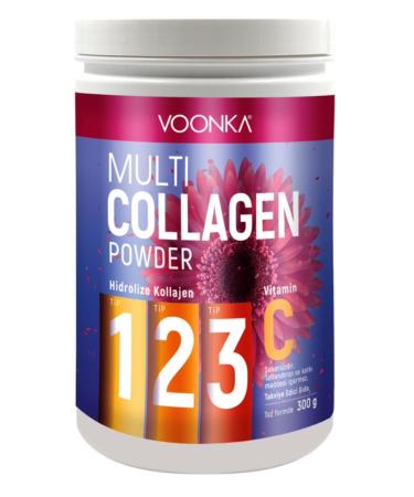 Voonka Multi Collagen Powder Hydrolyzed Collagen Type 1 2 3 Vitamin C 300 gr