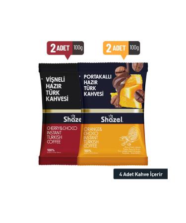 Shazel Orange 2x100gr And Cherry 2x100gr Instant Turkish Coffee (FLAVOURED)