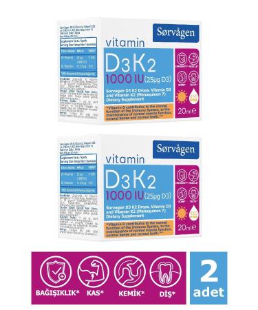 Sorvagen Vitamin D3k2 Drops 20 ml (1000 IU) (GERMANY ORIGIN VITAMIN D3) - 2 Pieces