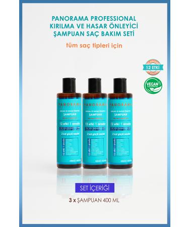 PANORAMA PROFESSIONAL Professional Anti-Breakage and Damage Care Set 12 Effects in 1 / 400 ml X3 Shampoo 3-Piece Set-vegan