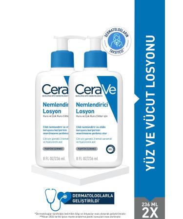 CeraVe Ceramide and Hyaluronic Skin Care Set: Moisturizing Face and Body Lotion 236ml x2