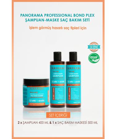 PANORAMA PROFESSIONAL Professional Bond Plex Care Set 12 Effects in 1/400 ml X2 Shampoo 500 ml Hair Care Mask Vegan