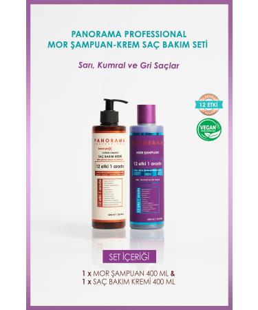PANORAMA PROFESSIONAL Professional Purple Shampoo and Hair Care Set 8 Special Oils / 400 ml Shampoo Hair Care Conditioner Vegan
