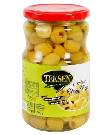 Teksen Pitted Green Olives Glass Jar-400G