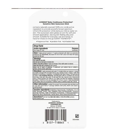 Aveeno Baby Continuous Protection Sensitive Skin Mineral Sunscreen Stick for Face with Broad Spectrum SPF 50 - Buy Online on GoSupps.com