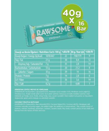 Rawsome Coconut Gluten Free and Vegan Fruit Bar 40g X 16 Pieces - Buy Online on GoSupps.com
