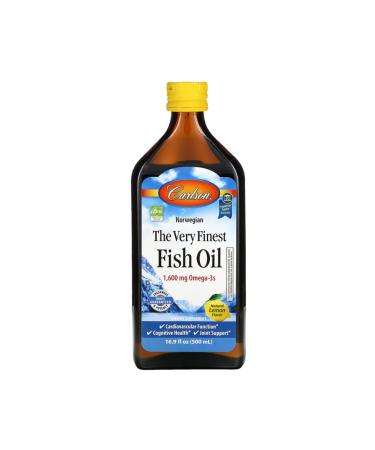 Carlson Norwegian The Very Finest Fish Oil Natural Lemon 1 600 Mg 16.9 Fl Oz (500 Ml)