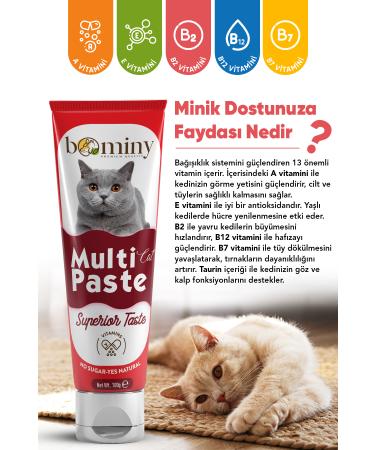 bominy pet Cat and Dog Skin and Fur Health + Multi Paste Laurine Cat Malt Paste 100 Gr - Buy Online on GoSupps.com