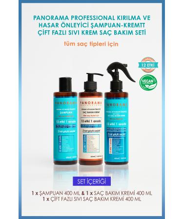 PANORAMA PROFESSIONAL Professional Anti-Breakage and Damage Care Set 400 ml Shampoo-conditioner-Blow Dry Water Vegan