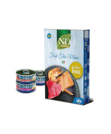 N & D Fish Trio Menu Adult Cat Canned Food with Salmon and Shrimp 6 X 70 gr