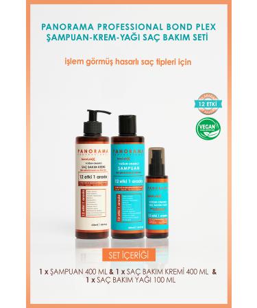 PANORAMA PROFESSIONAL Professional Bond Plex Care Set 12 Effects in 1 / 400 ml Shampoo-Conditioner-Hair Care Oil Vegan