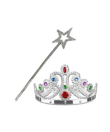 HBPAVM Party Accessory Silver Color Metallized Princess Crown and Metallized Princess Star Wand
