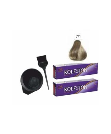 Wella Hair Dye Tube 7/1 Ash Blonde 2 Pieces + Coloring Set