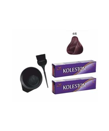 Wella Hair Dye 4/6 Red Violet Black 2 Pieces + Coloring Set