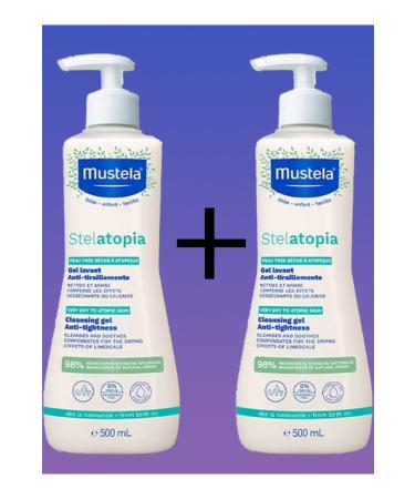 Mustela Stelatopia Cleansing Gel 500 ml Dry Skin Shampoo X2