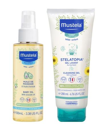 Mustela Baby Care Massage Oil 100ml - Stelatopia Cleansing Gel 200 Ml