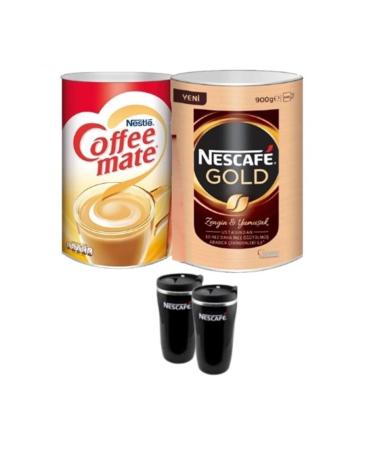 Nescafe Gold 900 Gr Granulated Coffee + Coffee Mate 2 Kg + 2 Thermomugs