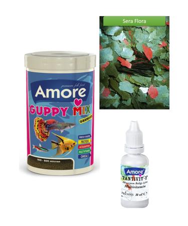 AMORE Guppy Mix Granules 1000ml Sera Flora 30gr Flake Aquarium Fish Food Multivitamin
