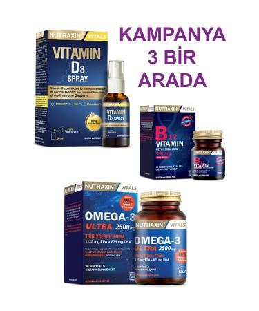 Nutraxin Vitamin D3k2 30 ml + Vitamin B12 1000 Mcg + Omega-3 Ultra 2500 Mg CAMPAIGN