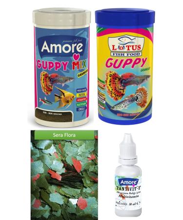 Lotus Guppy Granulat 250 ml + Amore Guppy Mix 250 ml Tropical Fish Food